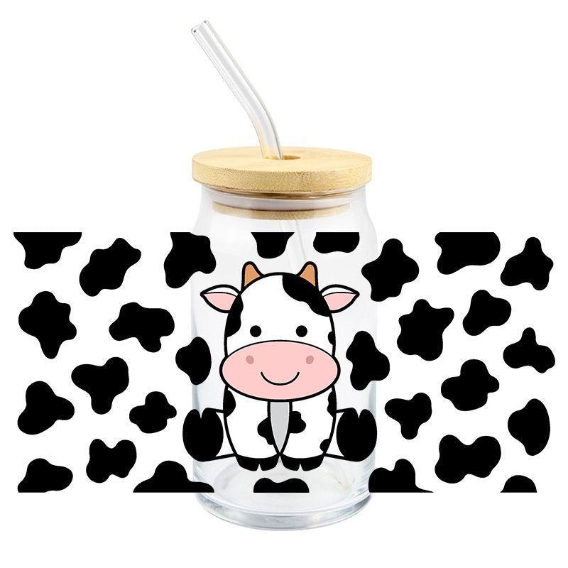 Cute baby Cow Print Cowhid 16oz Libbey Glass Can Ready to apply | UVDTF #401