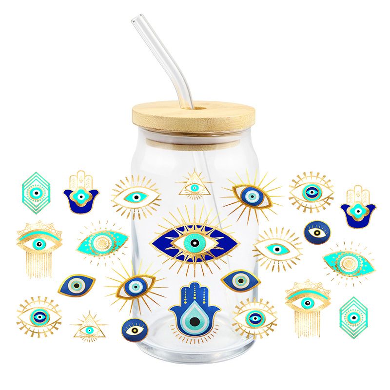 Evil Eye Hamsa Good vibes 16oz Libbey Glass Can Ready to apply | UVDTF #324