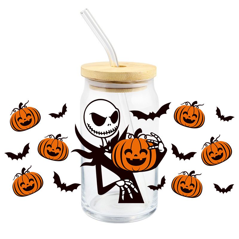 Halloween spooky NBC Jack Pumpkins 16 oz Libbey Glass Can Ready to apply | UVDTF #242