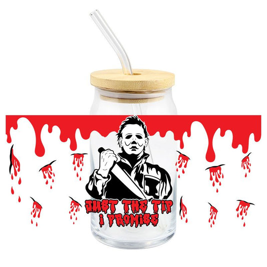 Halloween spooky Just the Tip 16 oz Libbey Glass Can Ready to apply | UVDTF 200