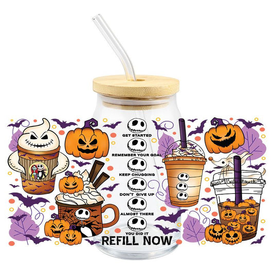 Halloween Scary Spooky Ghost pumpkins bats water reminder 16oz cup wrap Ready to apply