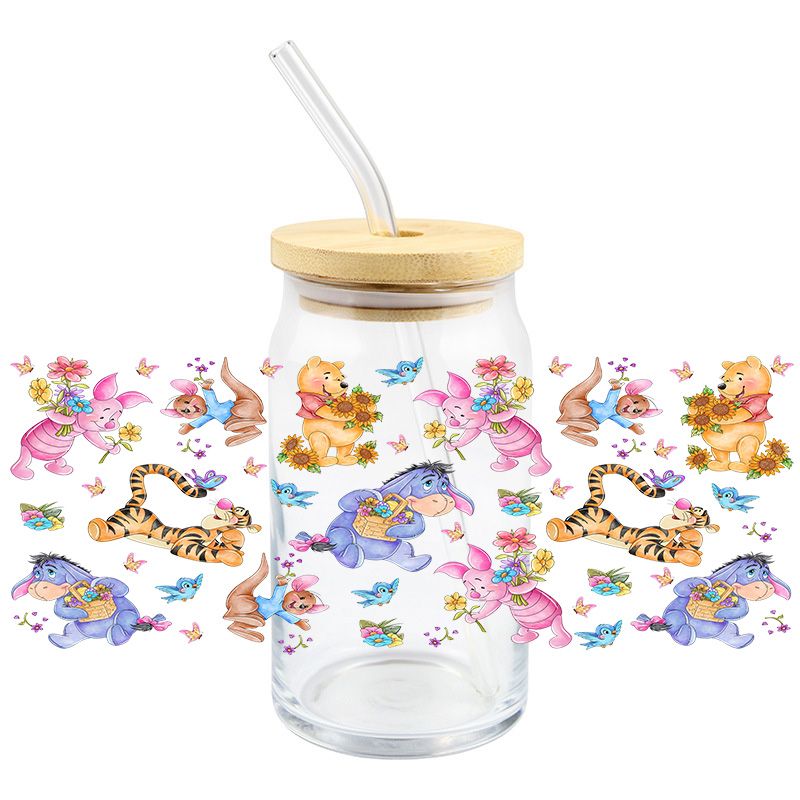 Floral friends cute 16oz Libbey Glass Can Ready to apply | UVDTF