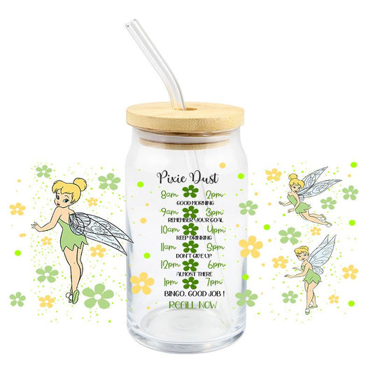 Green fairy floral pixie 16oz Libbey Glass Can Ready to apply | UVDTF