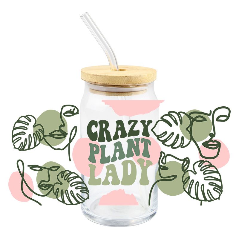 Crazy Plant Lady 16oz Libbey Glass Can Ready to apply | UVDTF #122