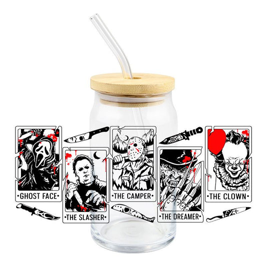 Halloween Scary Horror Characters Tarot cards 16oz cup wrap Ready to apply #202